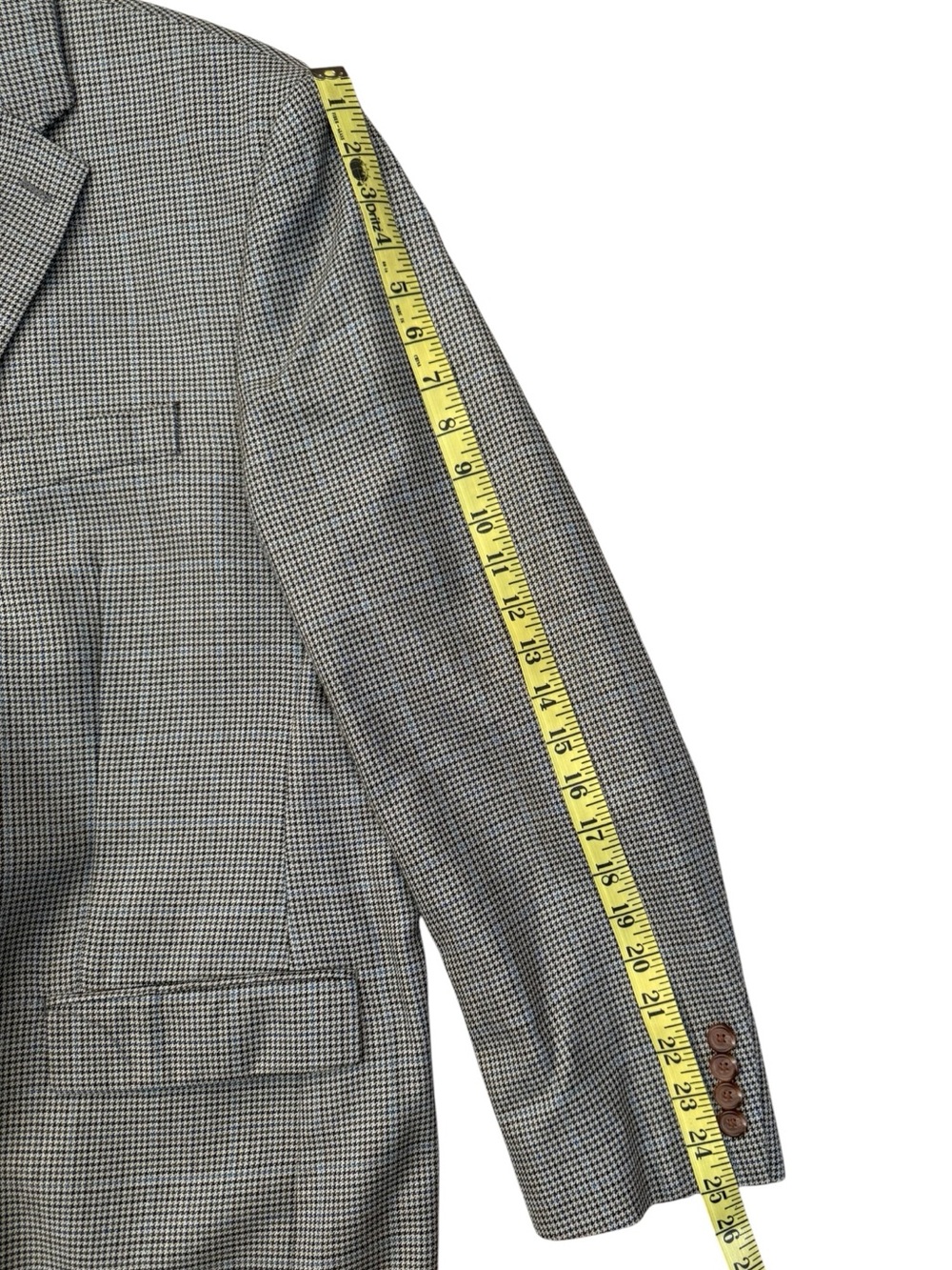 Lauren Ralph Lauren 44R Silk Wool Houndstooth Blazer Sport Coat Gray Blue - Picture 13 of 16